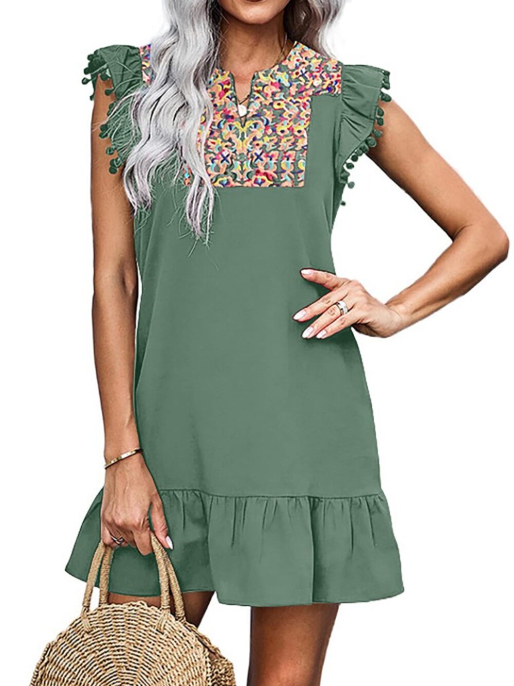 NWT Boho-Chic Summer Dress with Ruffle Hem & Floral Embroidered Detail Small